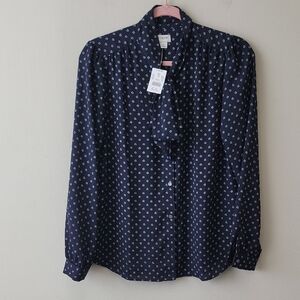 J. Crew Navy Tie Neck Blouse